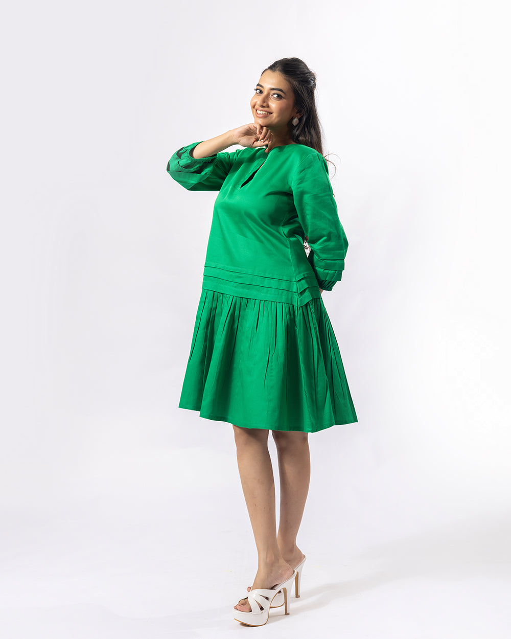 green structured dress Kelly Green Cotton Sleeveless Dress - Midi Dresses main image 1