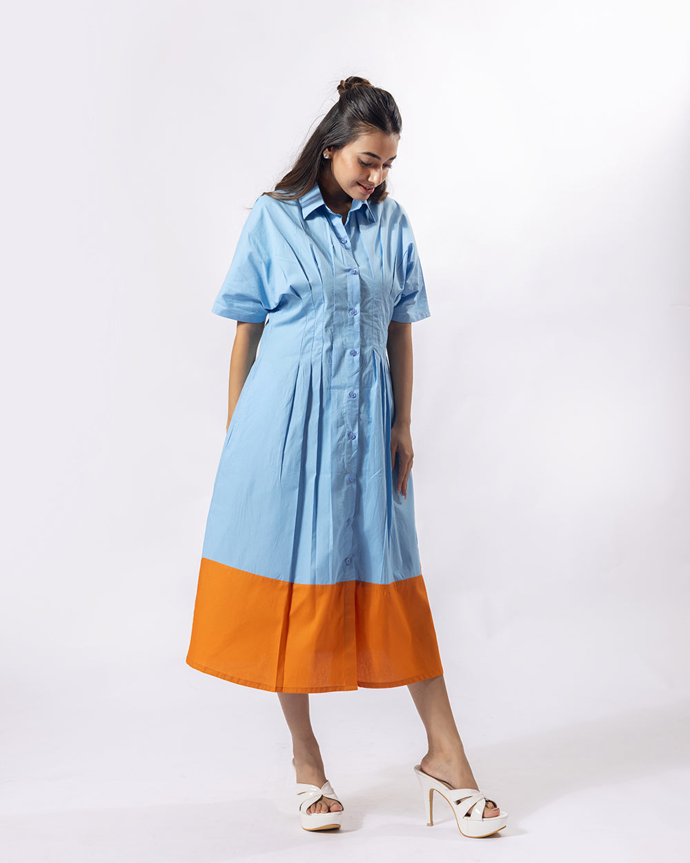 Contrast Play Midi Dress