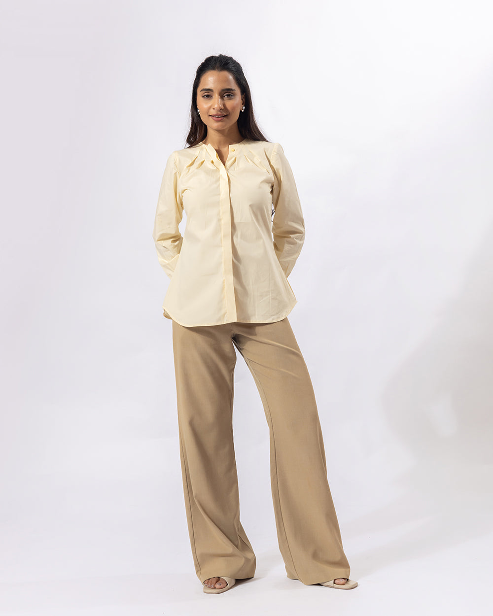 Cream Pleat Collar Shirt