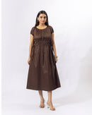 Brown Pleated Midi Dress