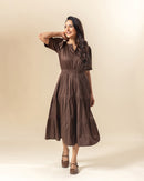 Mocha Pleat Midi Dress