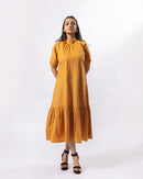 Mustard Stand Collar Midi
