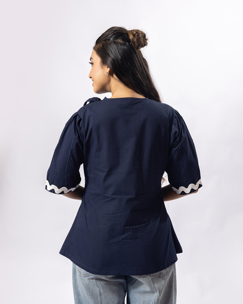 Navy Silhouette Cotton Top