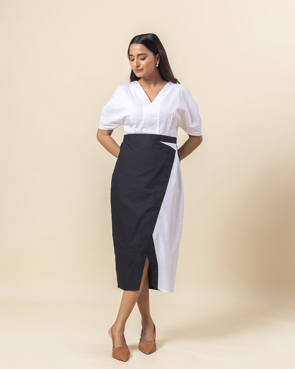 Monochrome Glow Midi Dress