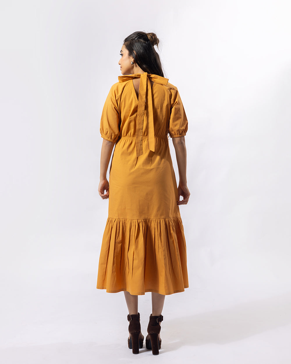 Mustard Stand Collar Midi