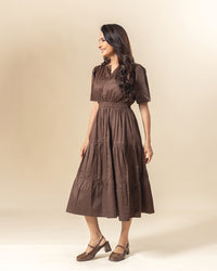 Mocha Pleat Midi Dress