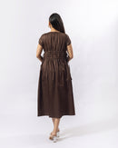 Brown Pleated Midi Dress