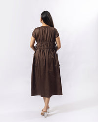 Brown Pleated Midi Dress