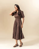 Mocha Pleat Midi Dress