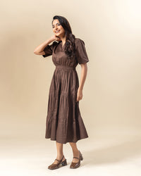 Mocha Pleat Midi Dress