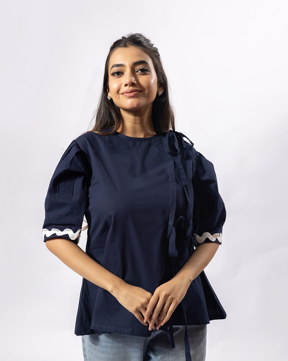 Navy Silhouette Cotton Top