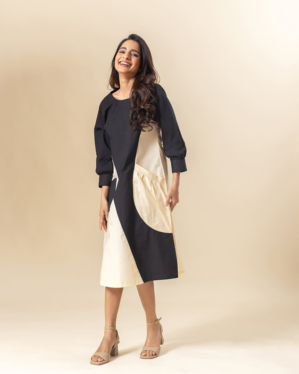 Monochrome Allure Midi Dress