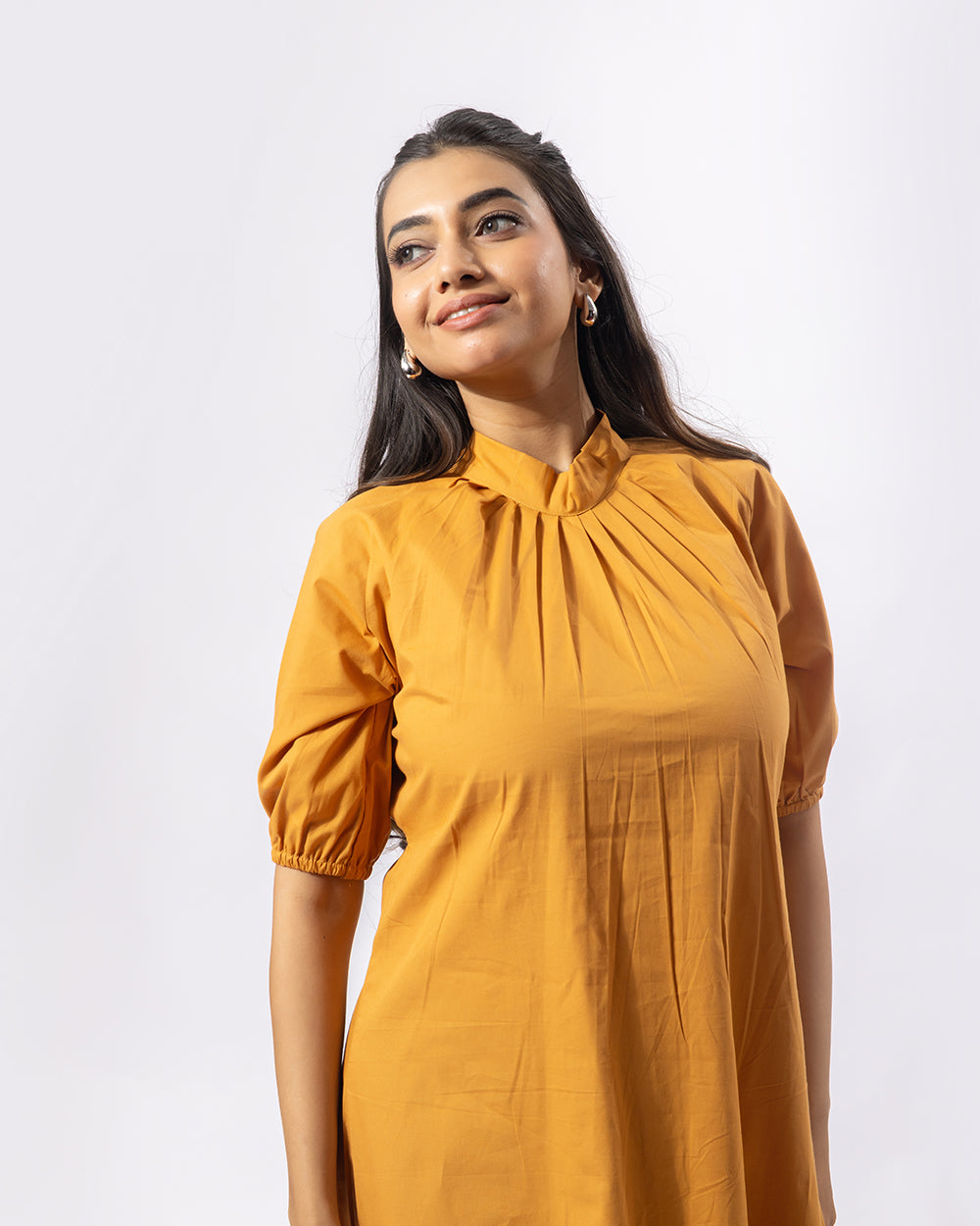 Mustard Stand Collar Midi