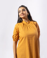 Mustard Stand Collar Midi