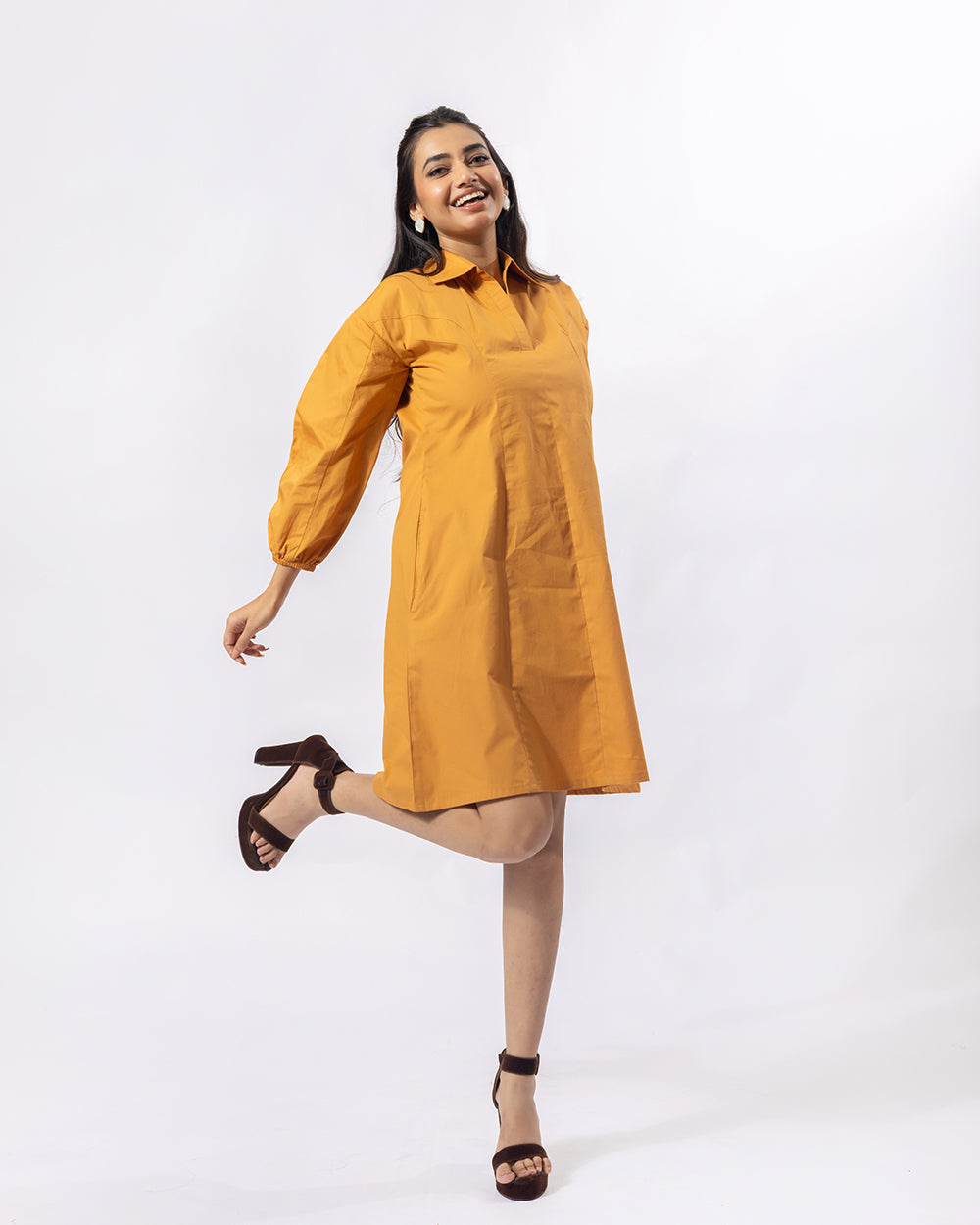 Mustard Balloon Mini Dress