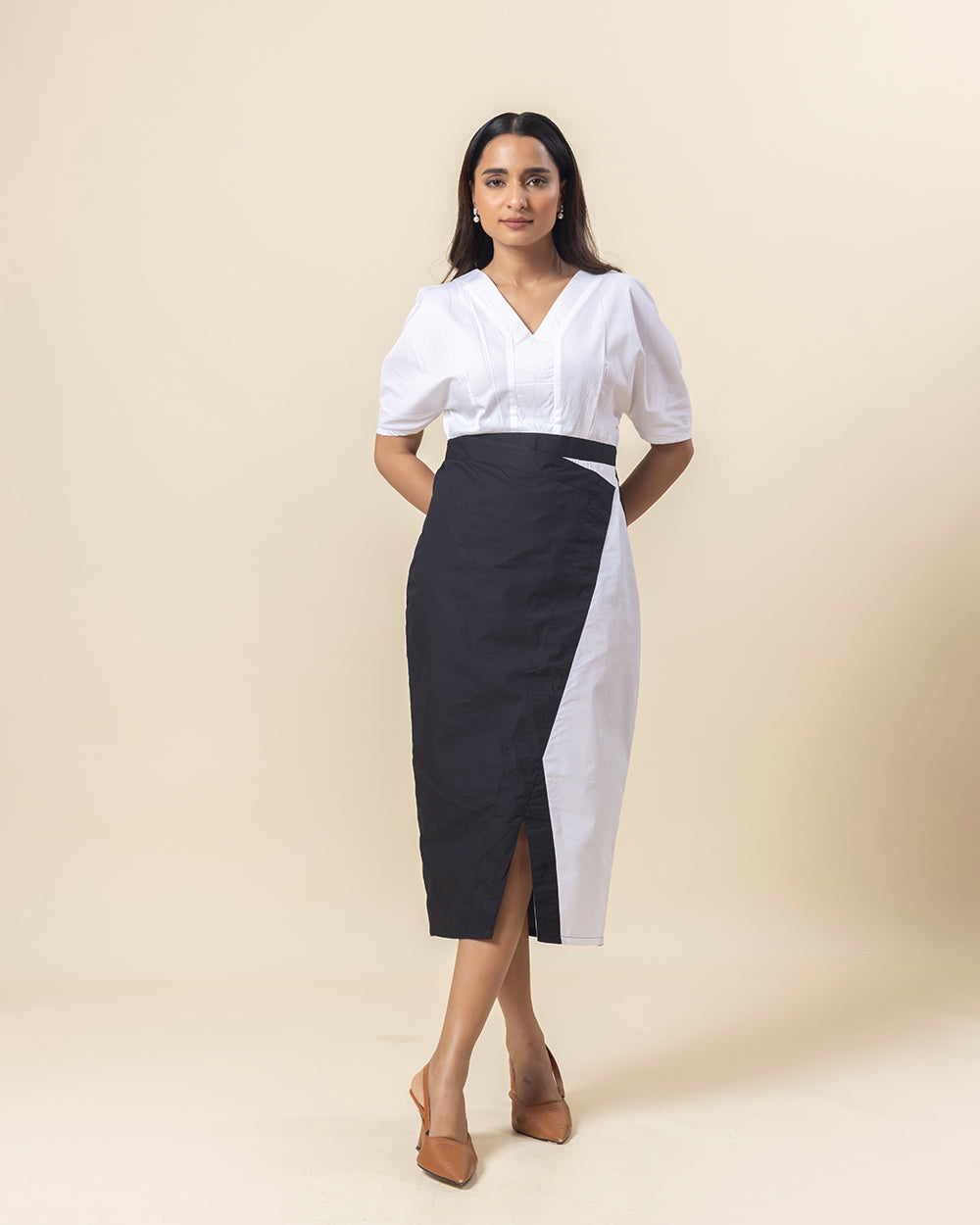 Monochrome Glow Midi Dress