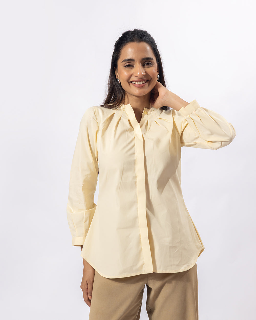 Cream Pleat Collar Shirt