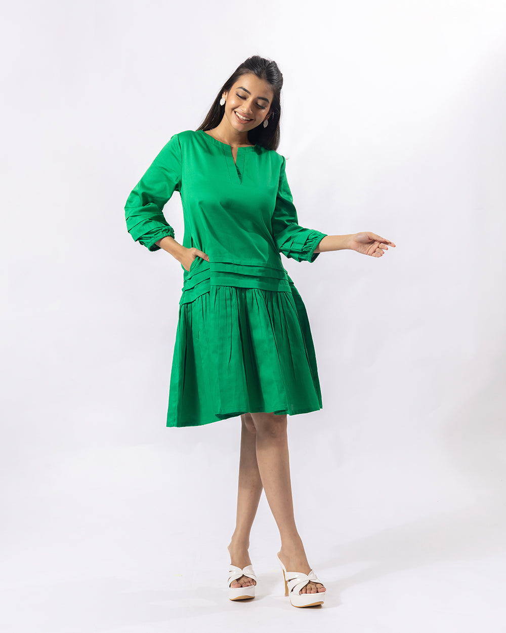 Green Notch Structured Dress