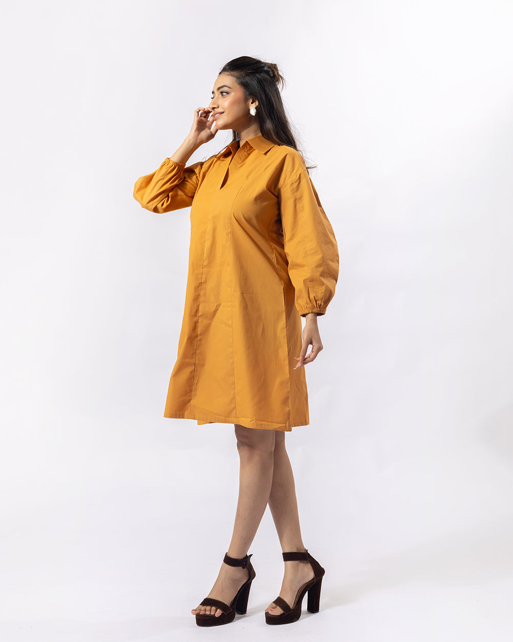 Mustard Balloon Mini Dress