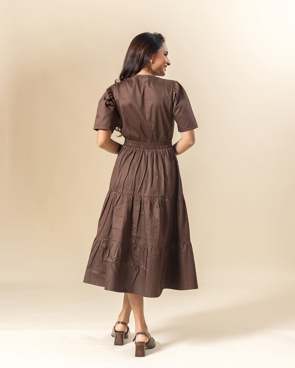 Mocha Pleat Midi Dress
