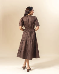 Mocha Pleat Midi Dress