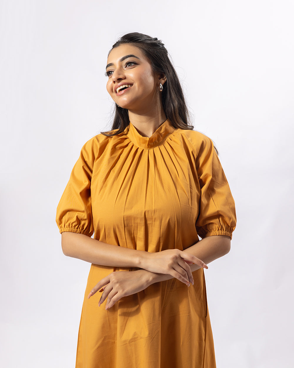 Mustard Stand Collar Midi