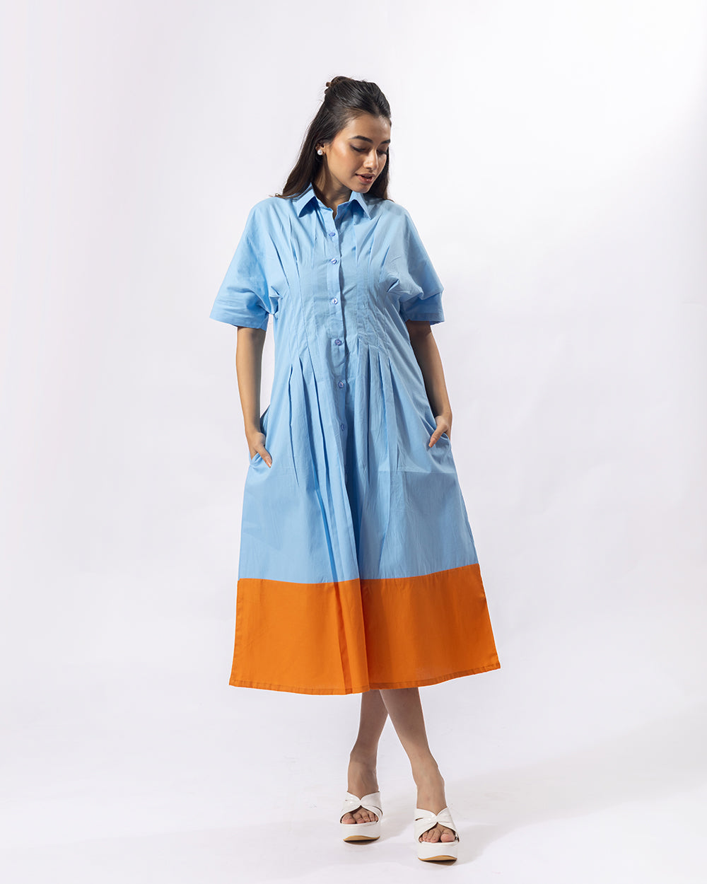 Contrast Play Midi Dress