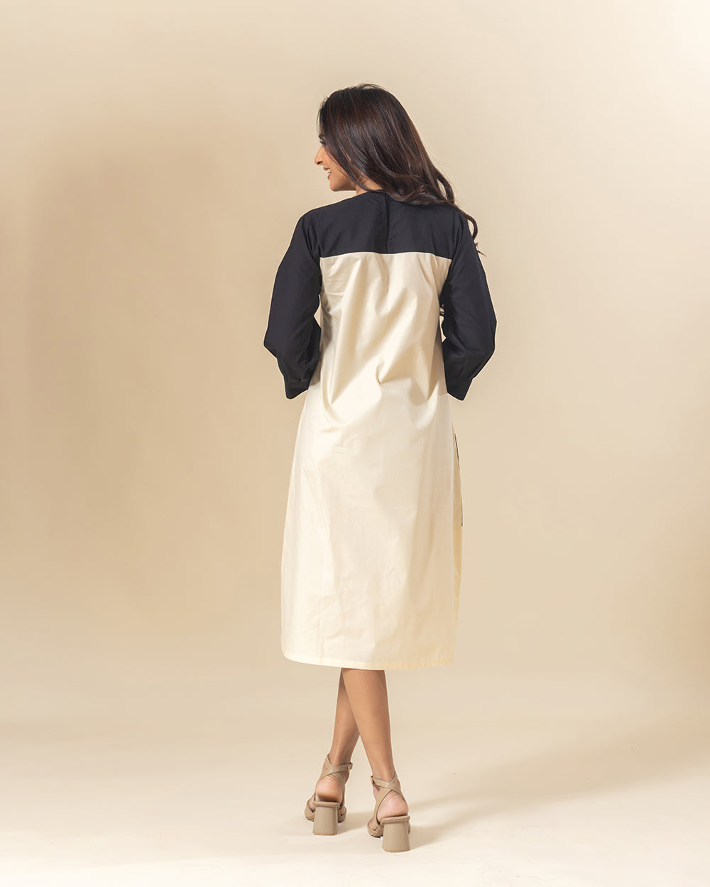 Monochrome Allure Midi Dress