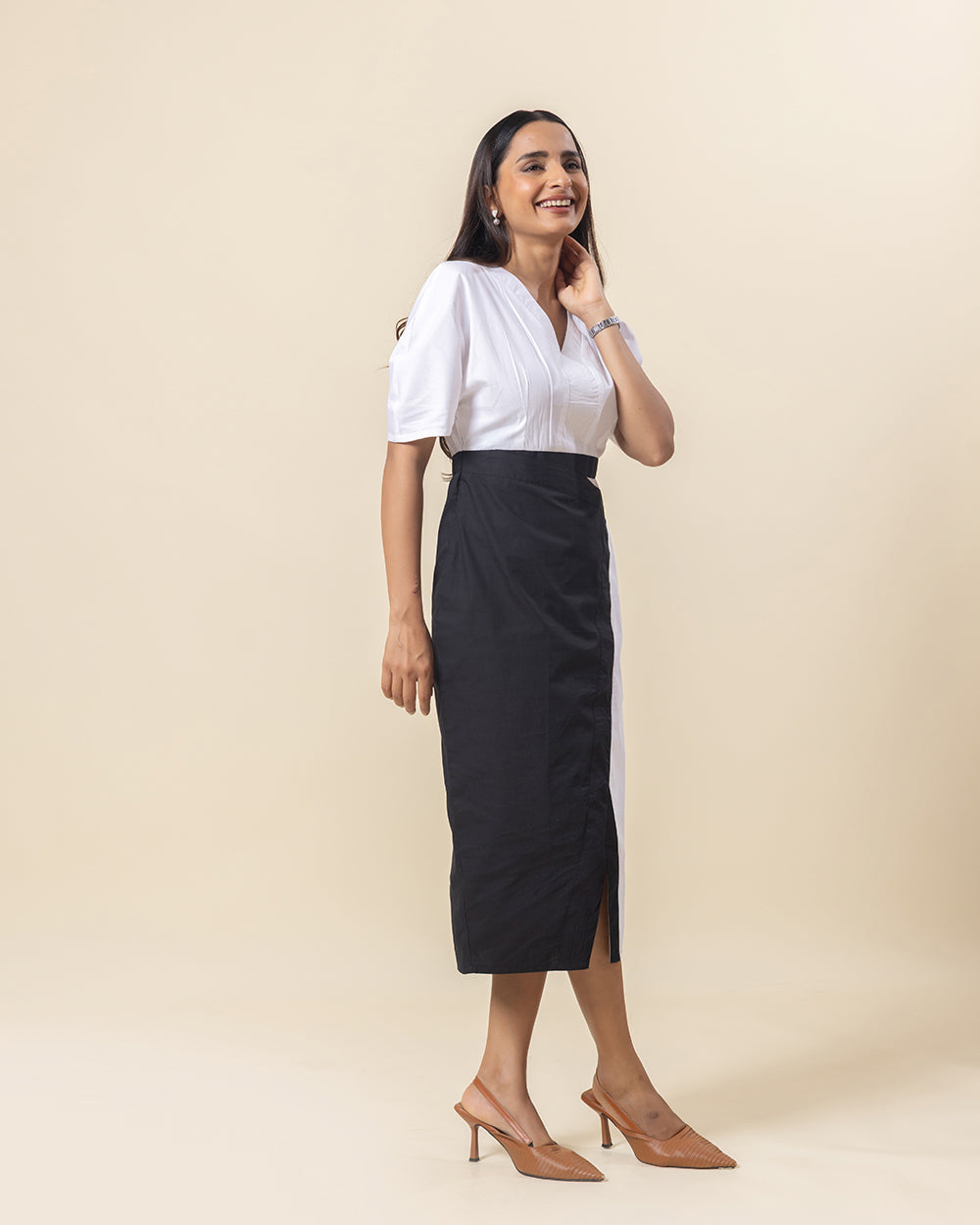 Monochrome Glow Midi Dress