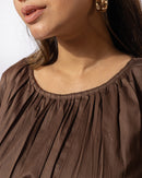 Brown Pleated Midi Dress