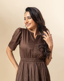 Mocha Pleat Midi Dress