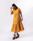 Mustard Stand Collar Midi