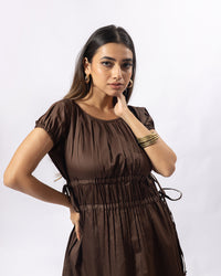 Brown Pleated Midi Dress