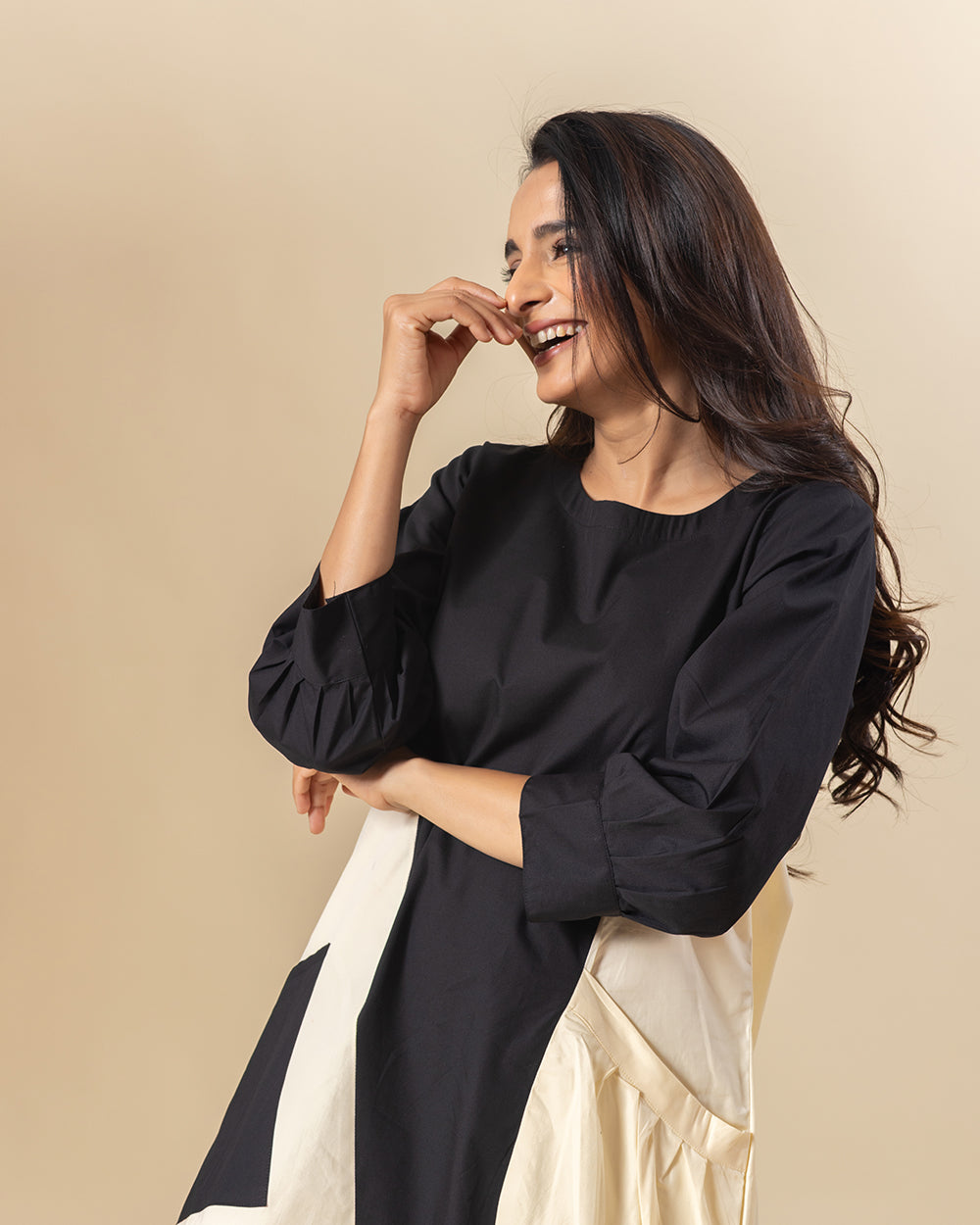 monochrome dress midi ASOS DESIGN hybrid midi dress with asymmetric dropped waist in monochrome