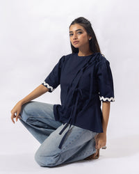 Navy Silhouette Cotton Top