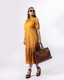 Mustard Stand Collar Midi