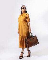 Mustard Stand Collar Midi
