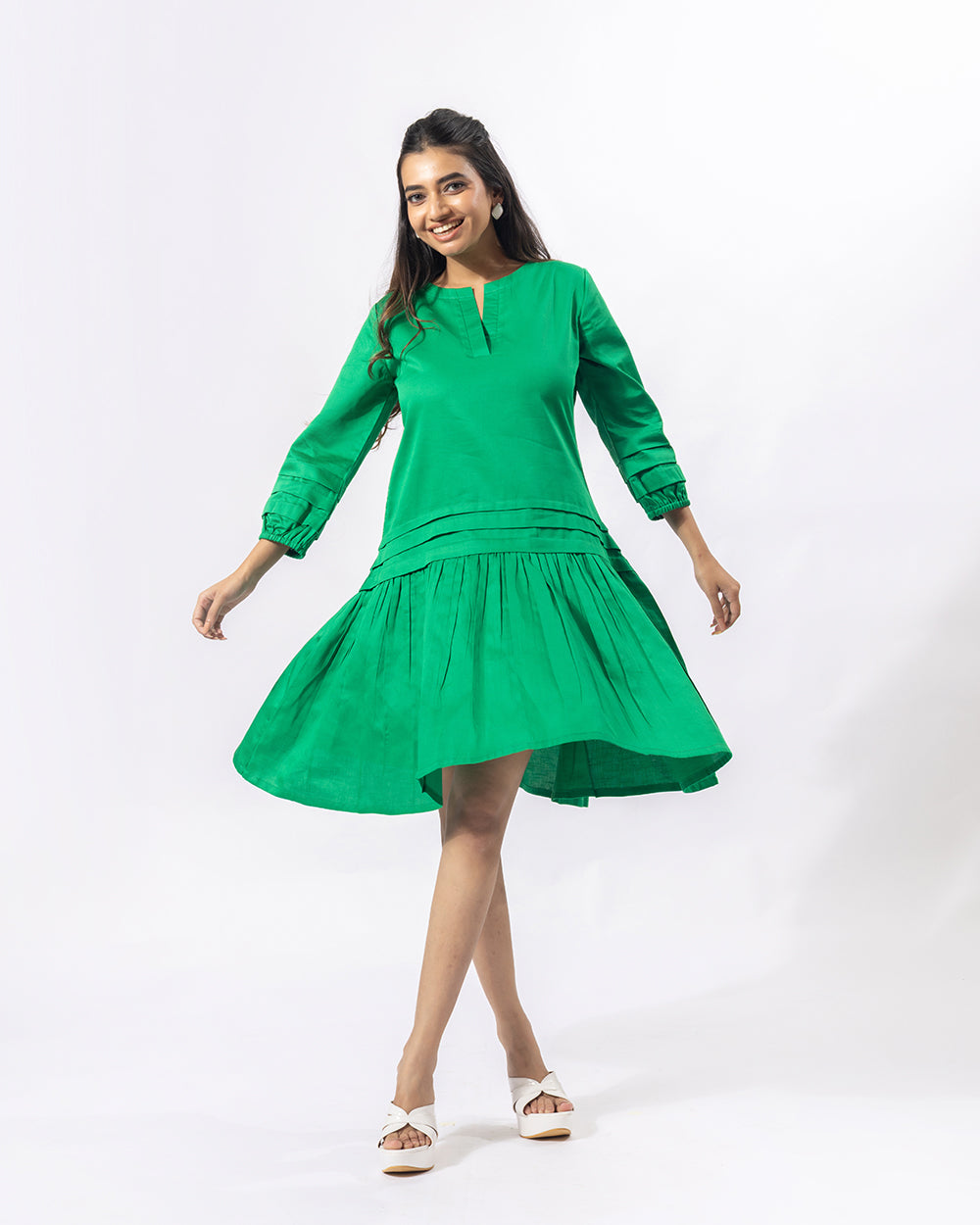 Green Notch Structured Dress