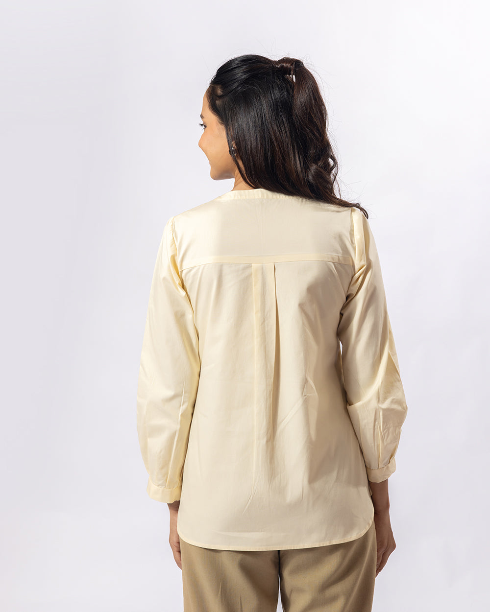 Cream Pleat Collar Shirt