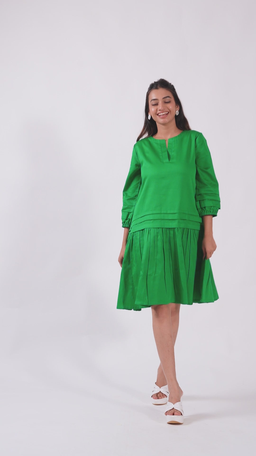 Green Notch Structured Dress