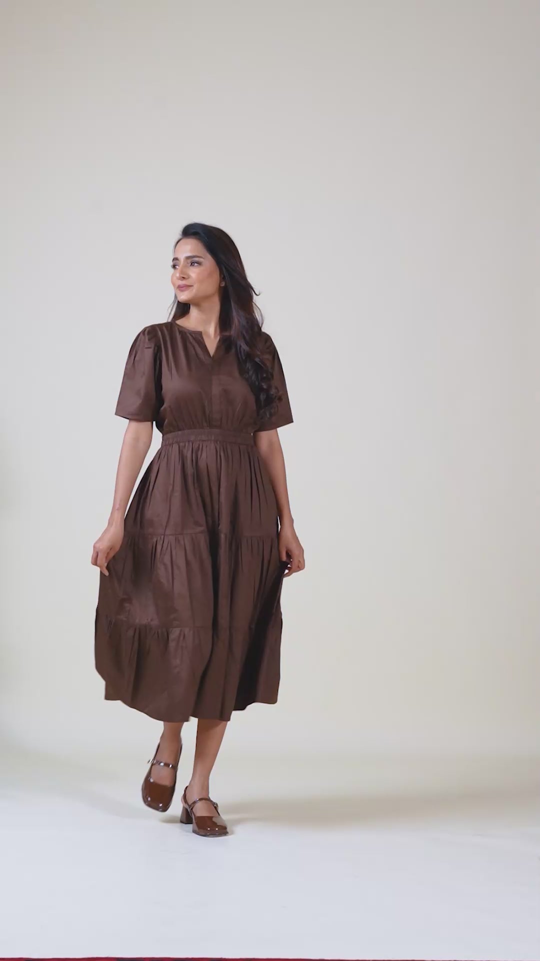 Mocha Pleat Midi Dress