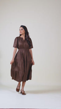 Mocha Pleat Midi Dress