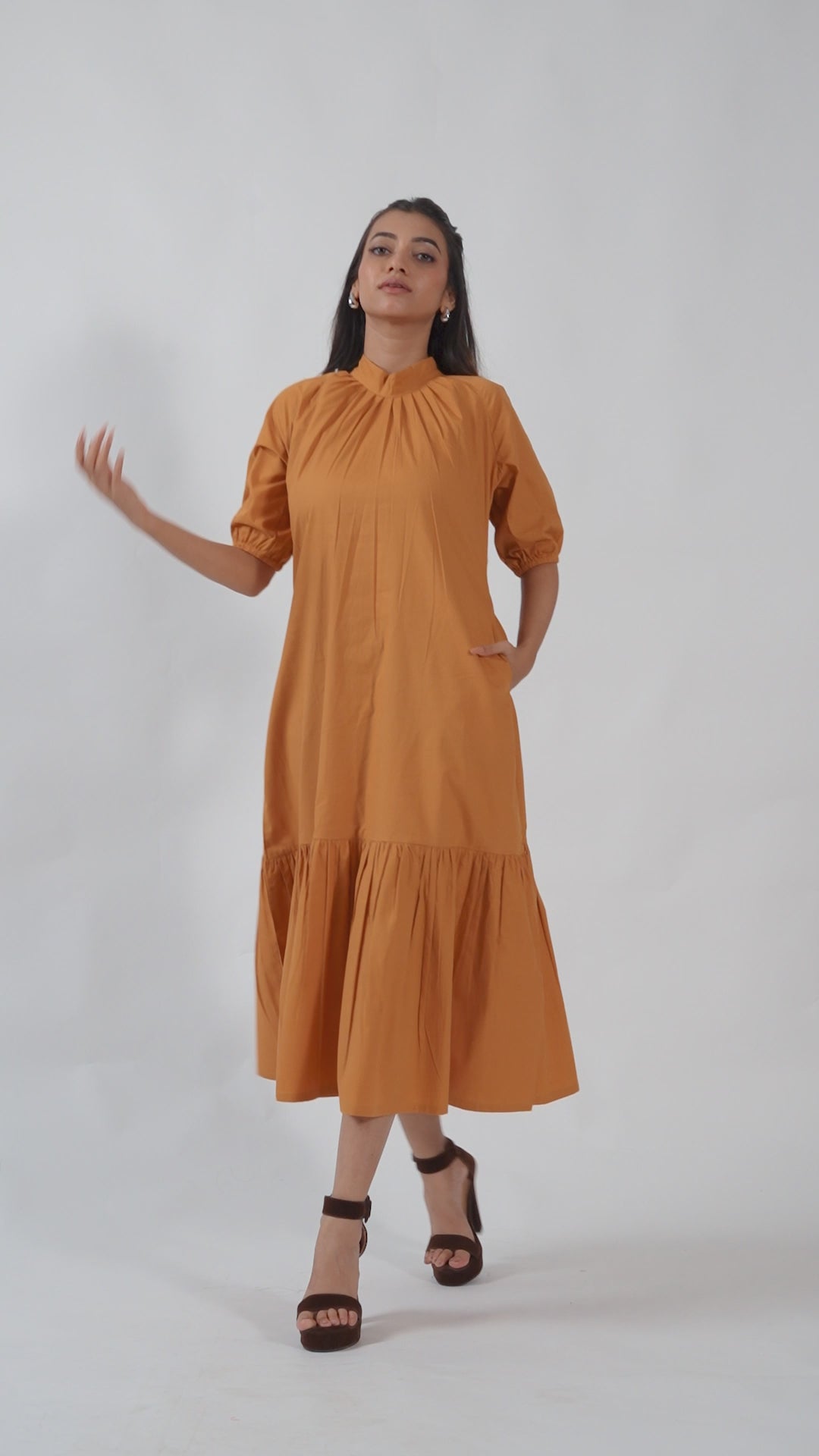 Mustard Stand Collar Midi