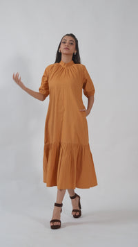 Mustard Stand Collar Midi